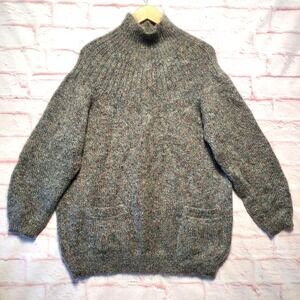 Paul Et Duffer Sweater Womens Small Gray Speckled Mohair Blend Mock Neck Pockets